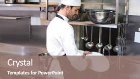  Presentation with employee - Theme with restaurant - handsome employee doing dishes background and a gray colored foreground