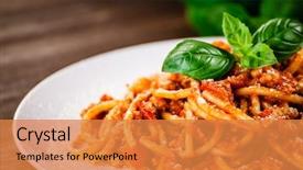  Presentation with sauce - Slide set featuring restaurant - pasta with meat tomato sauce background and a gold colored foreground