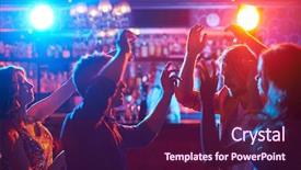  Presentation with dancing - Presentation theme having restaurant - portrait of happy friends dancing background and a wine colored foreground