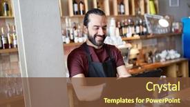  Presentation with concept illustration of customer service - Beautiful presentation featuring restaurant - small business people and service backdrop and a tawny brown colored foreground