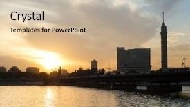  Presentation with egyptian restaurant - Slide deck with egyptian restaurant - sunset over nile river background and a soft green colored foreground