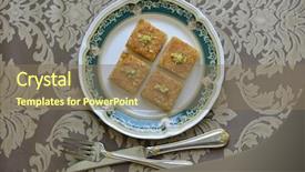  Presentation with recipe dessert - Slides enhanced with egyptian restaurant - traditional arabic dessert recipe background and a violet colored foreground