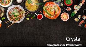  Presentation with asian food - Slide set consisting of restaurant - various of asian meals background and a dark gray colored foreground