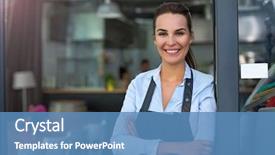  Presentation with cafe - Cool new PPT theme with restaurant - woman working at cafe backdrop and a teal colored foreground