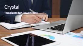  Presentation with marketing - Colorful slide deck enhanced with restaurant analytics - young marketing manager making notes backdrop and a  colored foreground