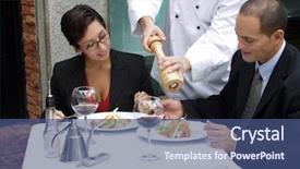 Presentation with bars and restaurant - PPT theme enhanced with restaurant and a waiter serving background and a ocean colored foreground