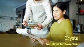  Presentation with restaurant menu - Slide deck with restaurant and looking through menu background and a tawny brown colored foreground