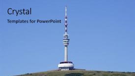  Presentation with climbing to top of mountain - Cool new slide set with restaurant and outlook-tower backdrop and a light blue colored foreground