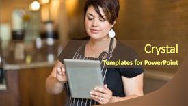  Presentation with hr digital - Presentation design consisting of restaurant app - beautiful female owner using digital background and a tawny brown colored foreground