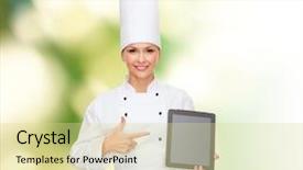  Presentation with food technology - Cool new slide deck with restaurant app - cooking technology and food concept backdrop and a blonde colored foreground