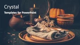  Presentation with table setting - PPT theme consisting of restaurant-autumn-table-setting-thanksgiving background and a tawny brown colored foreground