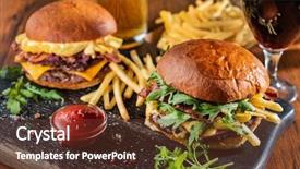  Presentation with burger - Slide deck consisting of restaurant beer grill - homemade beef burger with crispy background and a tawny brown colored foreground