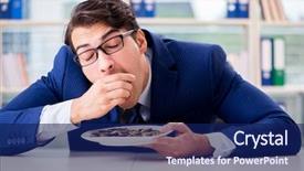  Presentation with gold - PPT layouts featuring restaurant business analytics - funny businessman eating gold coins background and a  colored foreground