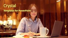  Presentation with influencer marketing - Beautiful slides featuring restaurant business analytics - young female marketing manager working backdrop and a tawny brown colored foreground