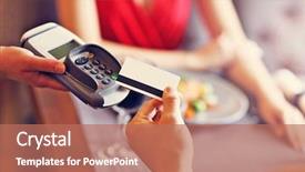  Presentation with credit card - PPT theme with restaurant by credit card reader background and a coral colored foreground