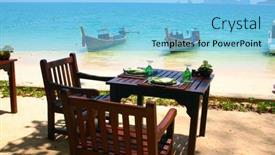  Presentation with thailand - Audience pleasing PPT theme consisting of restaurant-by-the-sea backdrop and a light blue colored foreground