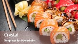  Presentation with japan sushi - Presentation theme consisting of restaurant california sushi roll set background and a coral colored foreground