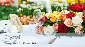  Presentation with catering - Theme consisting of restaurant-catering-and-flower-table background and a sky blue colored foreground
