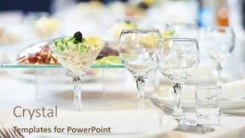  Presentation with catering - Colorful PPT layouts enhanced with restaurant-catering-table-with-glassware backdrop and a lemonade colored foreground