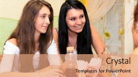  Presentation with bamboo drawing - PPT layouts consisting of restaurant chain - pretty girl-friends in drawing room background and a  colored foreground