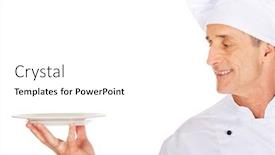  Presentation with porcelain - PPT theme enhanced with restaurant chef holding white porcelain plate background and a white colored foreground