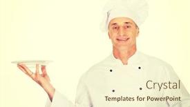  Presentation with porcelain - Cool new slide deck with restaurant chef holding white porcelain plate backdrop and a cream colored foreground
