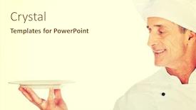  Presentation with porcelain - Amazing PPT layouts having restaurant chef holding white porcelain plate backdrop and a white colored foreground