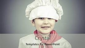 Presentation with cooking utensils - Audience pleasing presentation design consisting of restaurant child dress funny chef backdrop and a light gray colored foreground