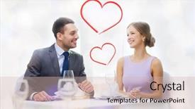  Presentation with restaurant - Colorful presentation enhanced with restaurant couple and holiday concept - smiling couple looking at each other at restaurant backdrop and a soft green colored foreground
