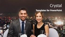  Presentation with restaurant - Presentation theme featuring beautiful little girl speak cell smart phone call happy smiling wear jeans coat isolated over gray background background and a gray colored foreground