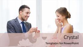  Presentation with restaurant - Presentation theme featuring restaurant couple and holiday concept background and a soft green colored foreground