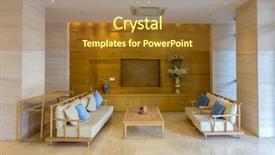  Presentation with furniture design - Presentation theme featuring restaurant design - luxury cafe interior and furniture background and a tawny brown colored foreground