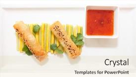  Presentation with nem spring roll - Beautiful PPT theme featuring restaurant design - spring rolls shot from above backdrop and a  colored foreground