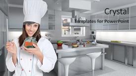  Presentation with open channel - Colorful slide deck enhanced with restaurant design - young female chef backdrop and a  colored foreground