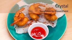  Presentation with deep blue - Cool new theme with restaurant dish deep fried king backdrop and a gold colored foreground