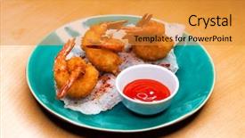  Presentation with deep blue - Amazing slide deck having restaurant dish deep fried king backdrop and a gold colored foreground