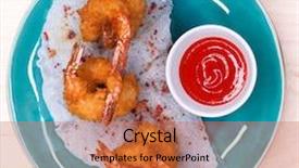  Presentation with deep blue - Beautiful PPT theme featuring restaurant dish deep fried king backdrop and a red colored foreground