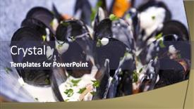  Presentation with shell - Audience pleasing theme consisting of restaurant-dish-fried-mussels backdrop and a tawny brown colored foreground