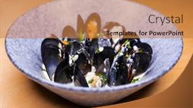  Presentation with shell - Cool new slides with restaurant-dish-fried-mussels backdrop and a coral colored foreground