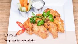  Presentation with restaurant - PPT theme with restaurant-dish-fried-wings background and a coral colored foreground
