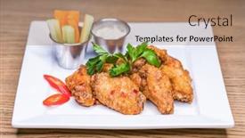  Presentation with restaurant - Presentation theme featuring restaurant-dish-fried-wings background and a coral colored foreground