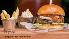  Presentation with blue cheese - Slide set featuring restaurant-dish-hamburger-with-blue background and a coral colored foreground