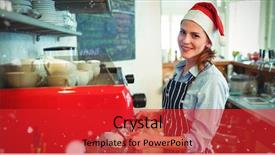  Presentation with catering service waitress on duty - Audience pleasing PPT theme consisting of restaurant employees - portrait of happy waitress wearing backdrop and a red colored foreground