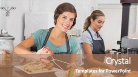  Presentation with smile sparkle shine - Beautiful presentation featuring restaurant employees - pretty waitresses working backdrop and a coral colored foreground