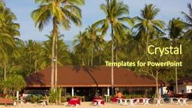  Presentation with restaurant - Cool new slide deck with restaurant-facing-a-tropical-beach backdrop and a tawny brown colored foreground