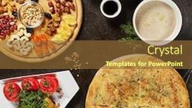  Presentation with candied fruit - Slide set enhanced with restaurant-food-assortment-top-view background and a tawny brown colored foreground