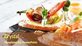  Presentation with restaurant menu - Audience pleasing presentation theme consisting of restaurant food - delicious various bruschetta backdrop and a tawny brown colored foreground