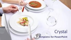  Presentation with appetizers - Cool new PPT layouts with restaurant food people date and holiday concept - close up of couple eating appetizers at restaurant backdrop and a sky blue colored foreground