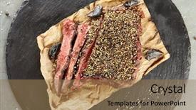  Presentation with parchment - Presentation theme with food - delicious grilled pepper steak background and a coral colored foreground