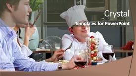  Presentation with chef - Colorful presentation theme enhanced with restaurant guests talking to the chef during dinner backdrop and a dark gray colored foreground